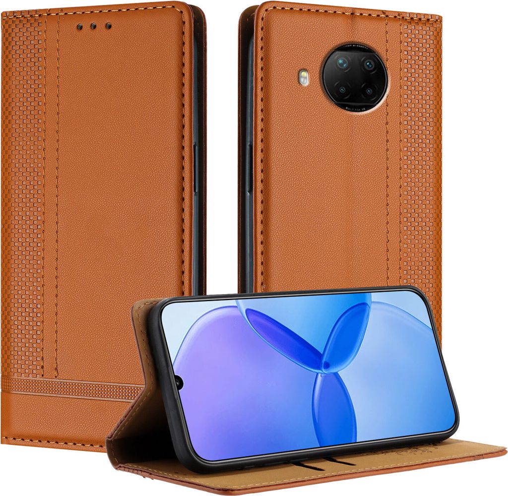 Handyhülle für Xiaomi Redmi Note 9 Pro Leder Flip Klappbare Schutzhülle mit Standfunktion Braun