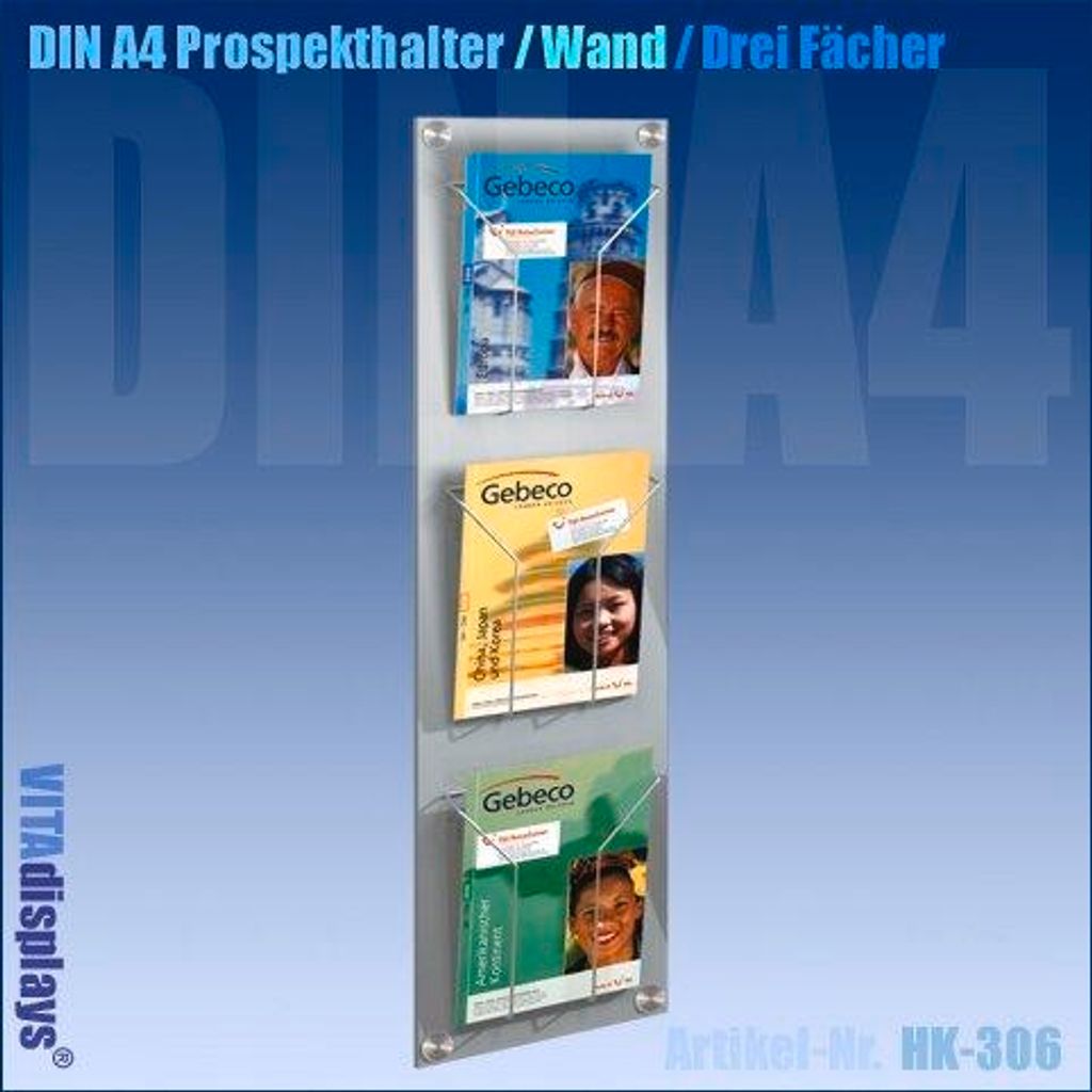Wand-Prospekthalter im DIN A4 Format (3 Fächer)