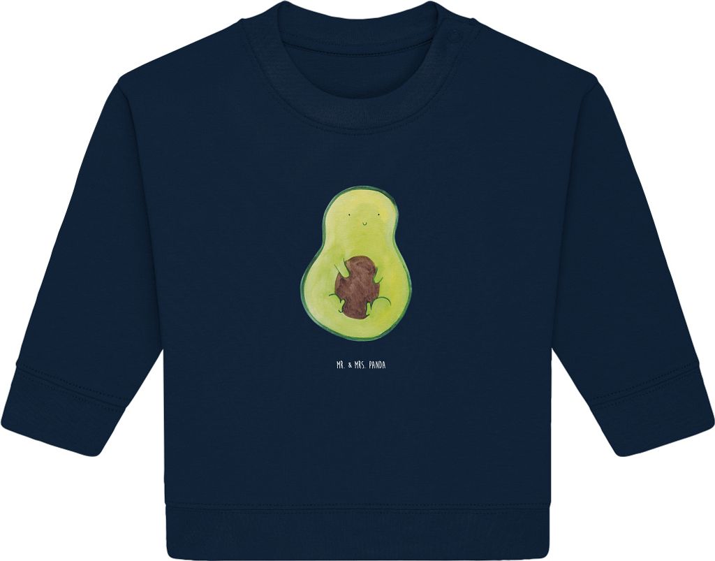 Mr. & Mrs. Panda Organic Baby Pullover Avocado Kern 6. - 12. Monat - French Navy - Geschenk, Pflanze, Bullover, Frucht, Spruch Leben