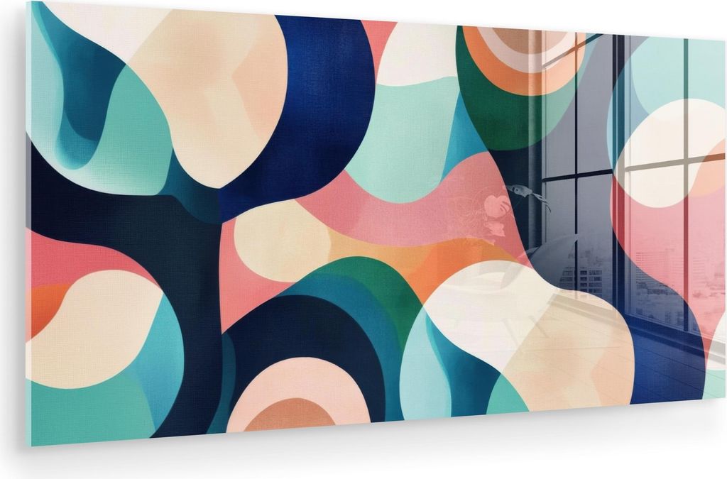 MuchoWow Glasbilder - Bilder auf Wandbild - Foto auf Glas Abstrakt - Blau - Rosa 80x40 cm Wanddekoration aus Glas - Acrylglasbild - Acrylbilder - W...