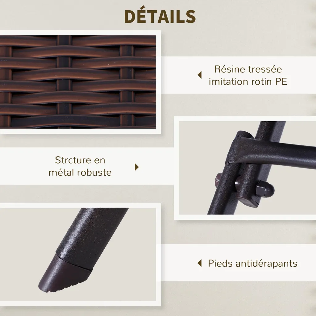 Mobilier de Jardin Compact Résine Tressée Solution Gain de Place Set - 4