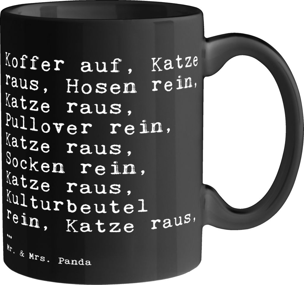 Mr. & Mrs. Panda Tasse Koffer auf, Katze raus,... - Schwarz - Geschenk, Tier, Pott, Kaffeetasse, Spruch Geschenke, Herrchen, Teebecher, schöne, Re...