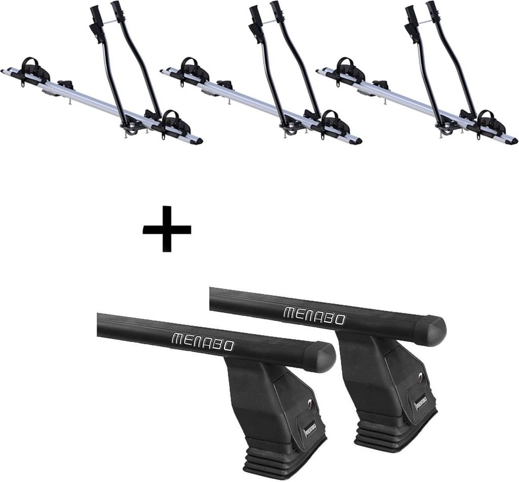 3x Fahrradträger SAGITTAR + Dachträger Menabo Tema Stahl kompatibel mit für Ford Connect (Hochdachkombi) ab 2002