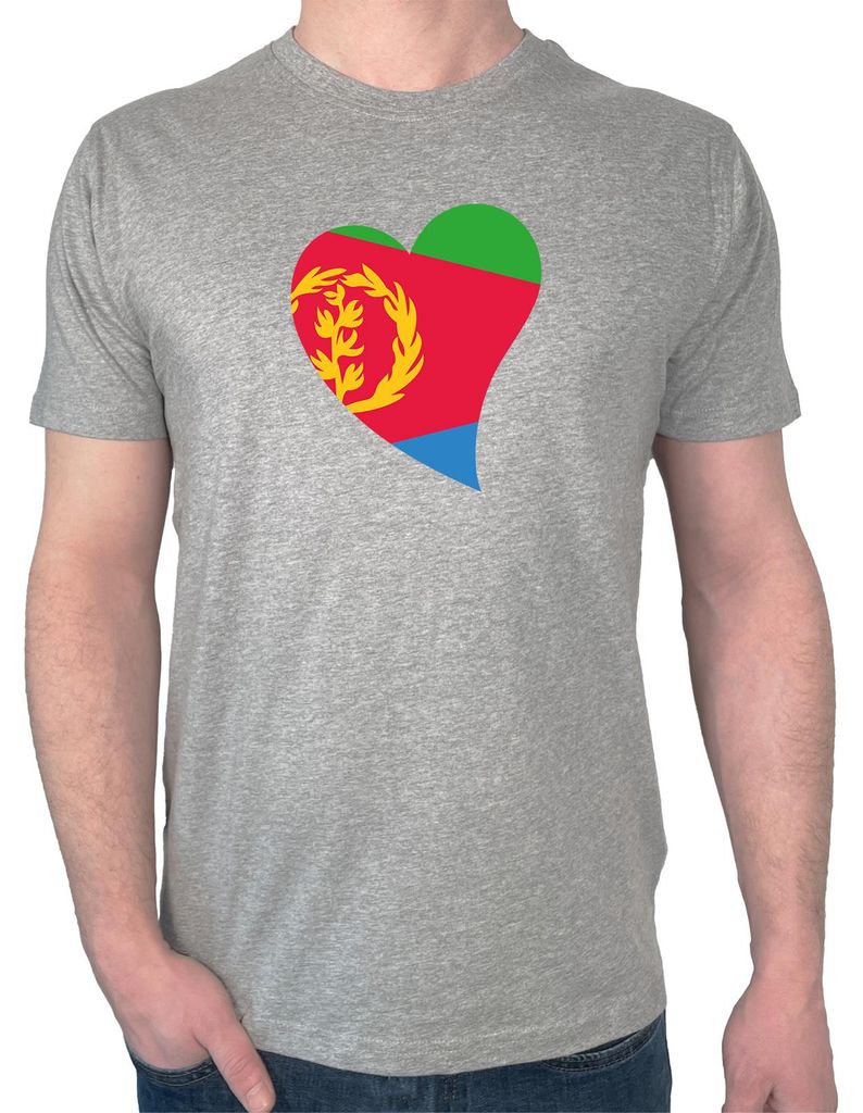 Huuraa Herren T-Shirt Eritrea Flagge Herz M Sport Grey Bio Baumwolle Fairtrade Herrenshirt Geschenkidee