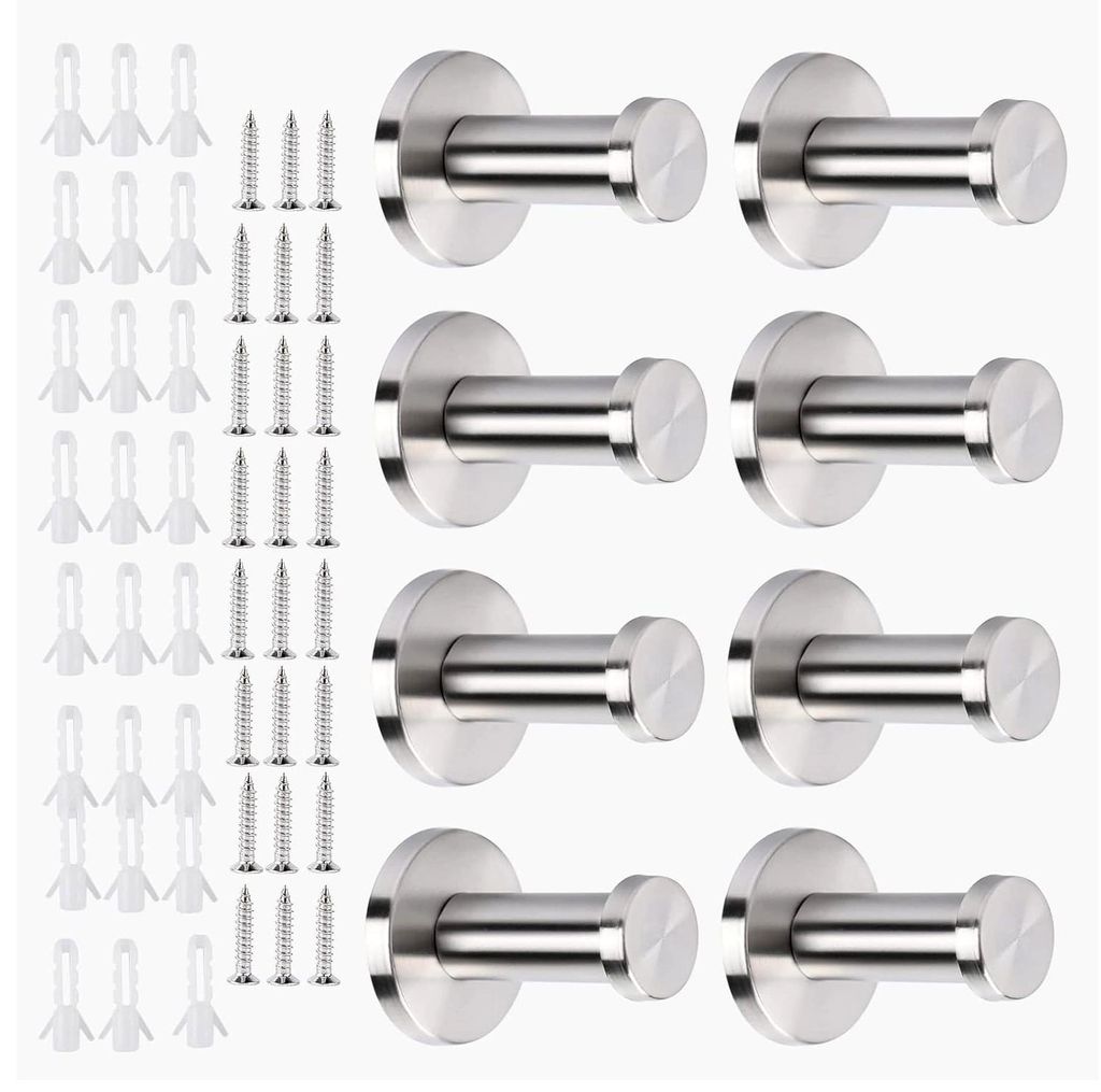 8 Stück Wandhaken Silber, 55 mm Edelstahl Rund Garderobenhaken Handtuchhaken Kleiderhaken mit 24 Schrauben für Schlafzimmer, Badezimmer, Kleiders...