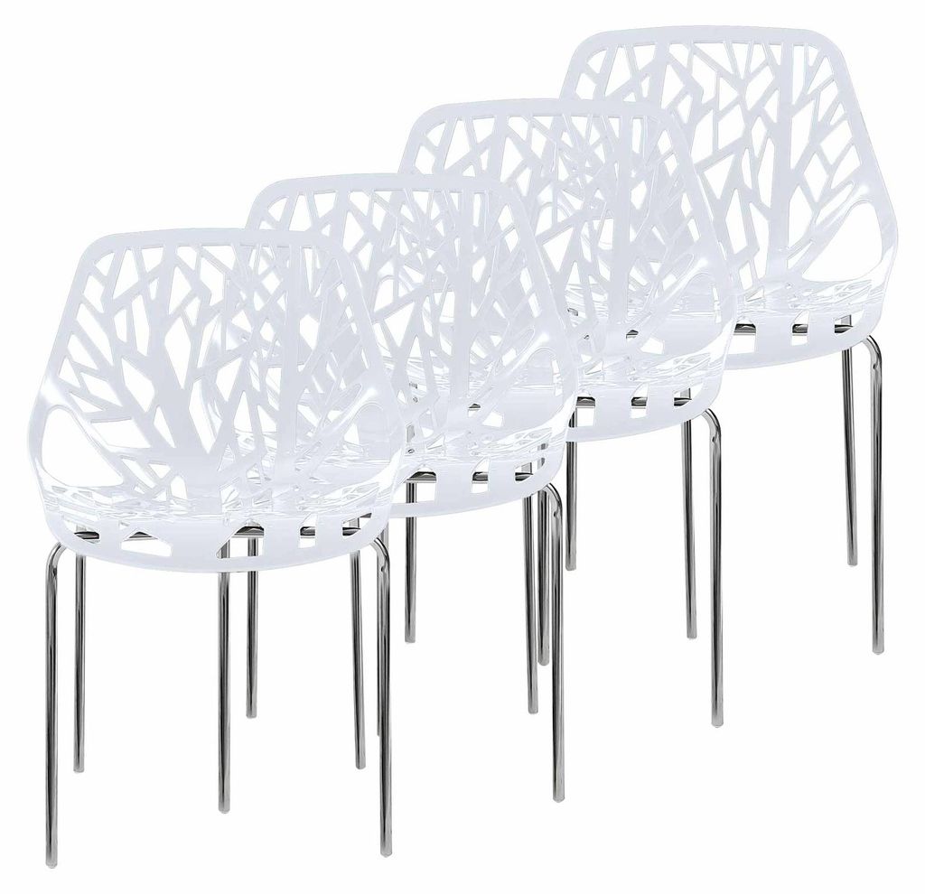 Makika Retro Stuhl Design-Stuhl - CALUNA 4er Set in Weiß Produktbild 