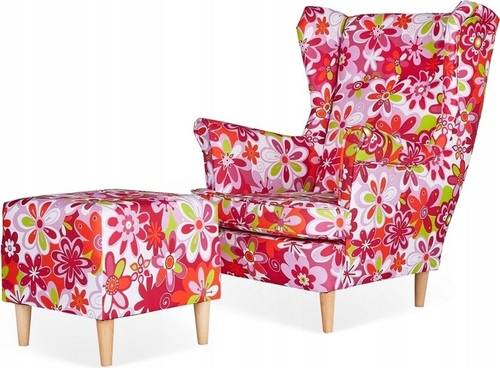 Family Meble Ohrensessel mit Hocker Print Relaxsessel Skandinavisch Bequemer Sessel Loungesessel Fernsehsessel Wohnzimmer Schlafzimmer Büro (M 69)