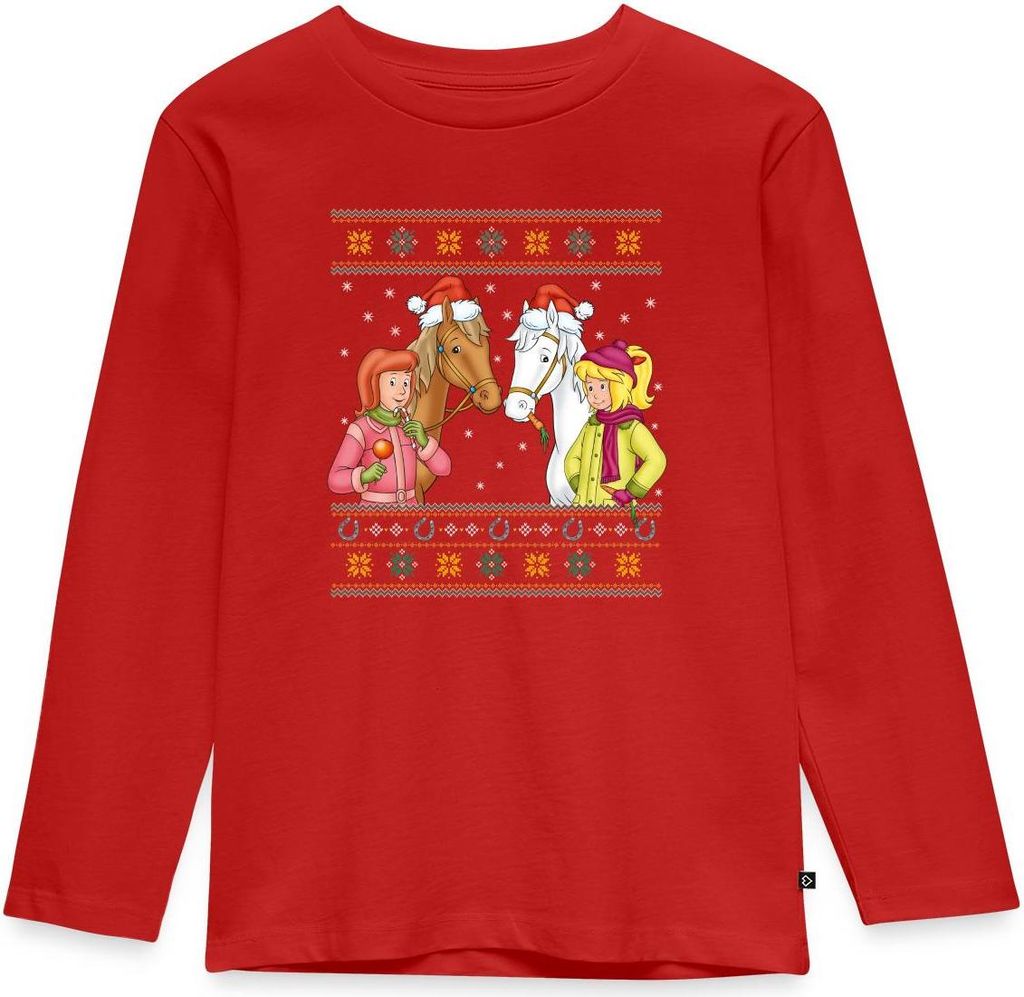 Spreadshirt Bibi und Tina Amadeus Sabrina Weihnachts-Design Kinder Premium Langarmshirt, 122/128 (6 Jahre), Rot