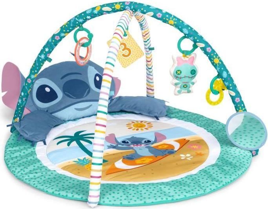 Baby Spielmatte, Disney Stitch, Krabbeldecke mit Spielbogen, Sensorisches Spielzeug, Plüschtier, Spiegel, Stitch Kissen, Rassel