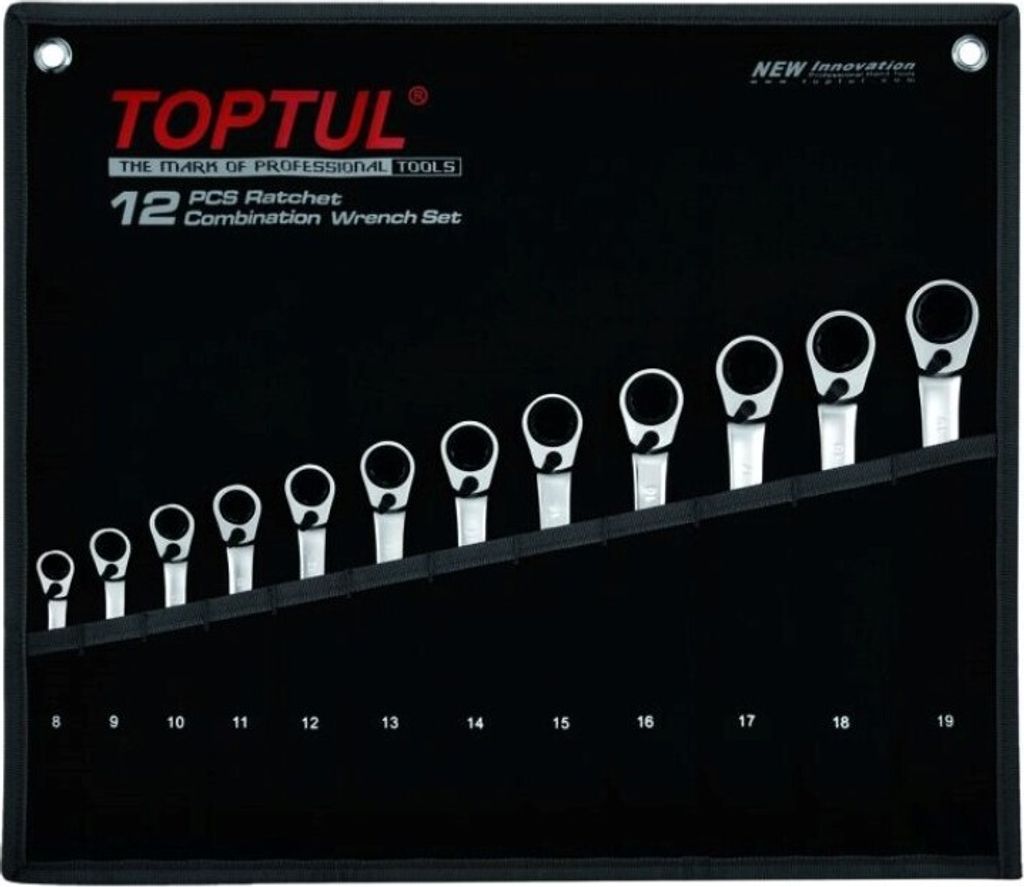 TOPTUL Ratschen-Ringgabelschlüsselsatz GPAQ1203 Chrom-Vanadium-Stahl