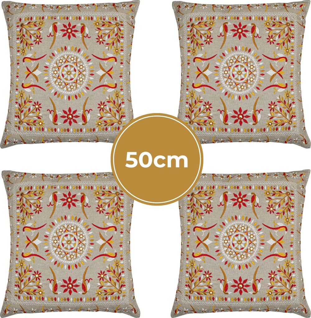 Marrakesch 4er Set Kissenbezug Kissen 50x50 cm groß | Sofakissen Kuschelkissen aus Baumwolle bestickt als Wohnzimmer Deko auf dem Sessel & Sofa | ...