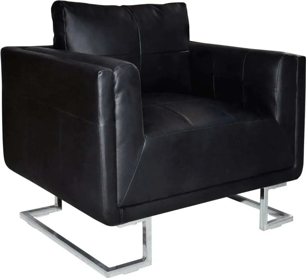 Petit fauteuil cube noir bureau et réception avec pieds en métal