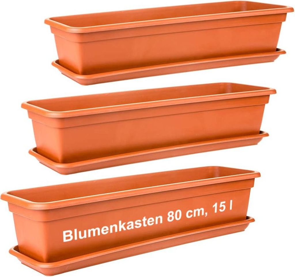 Blumenkasten Set 80cm mit Untersetzer, terracotta, wetterfest, Balkon