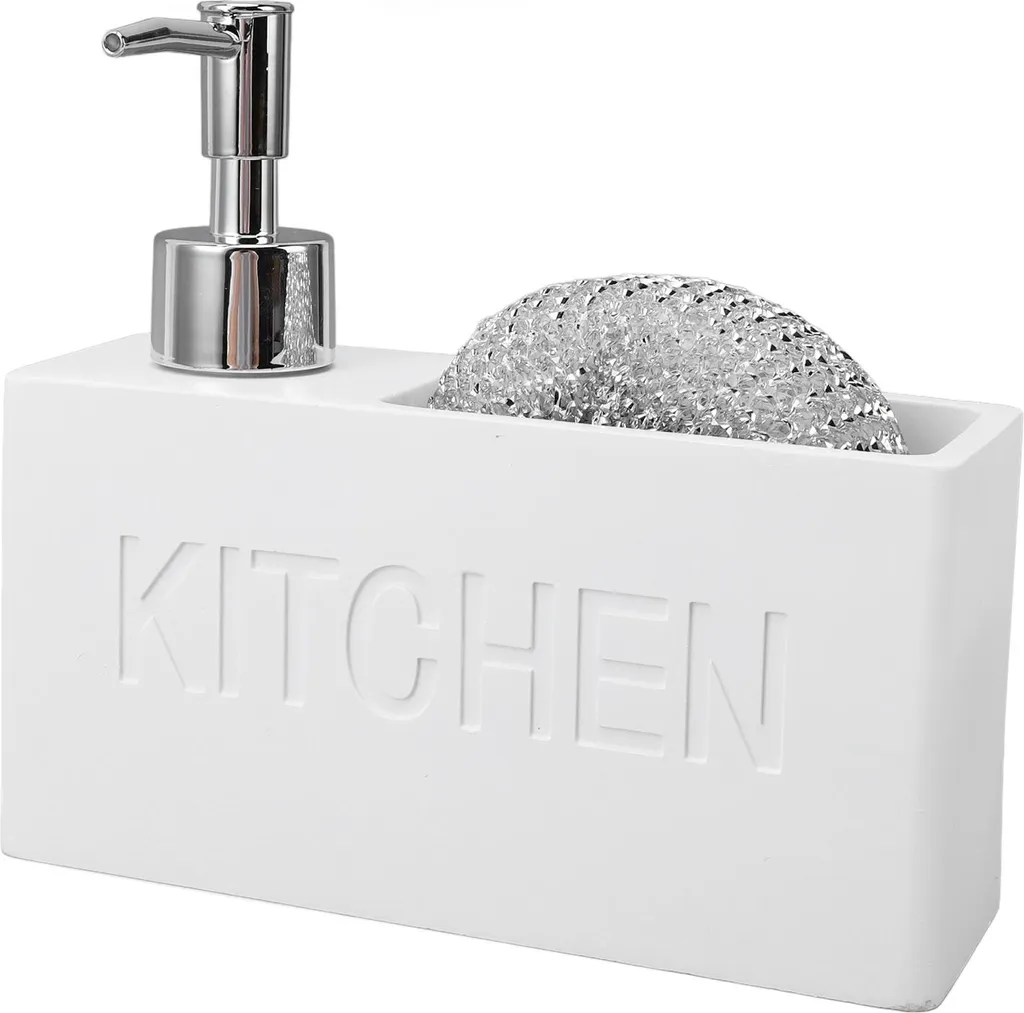Distributeur de savon cuisine avec support éponge et pompe inox 380ml