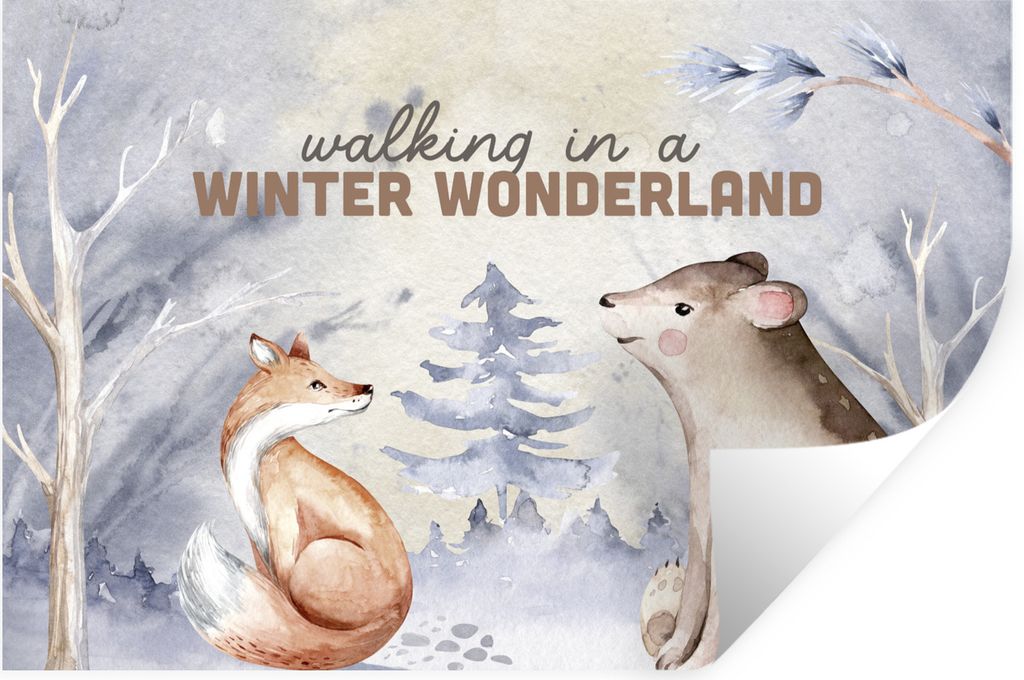 MuchoWow Wandtattoo Wandsticker Wandaufkleber Winter - Fuchs - Bär - Schnee 60x40 cm Selbstklebend und Repositionierbar - Wierderverwendbar - Se...