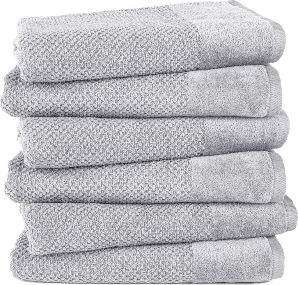 Pure Label 6-TLG. Badetücher Set mit Anhängeschlaufe aus 100% Baumwolle, saugstark und weich| 6 Badetücher aus Baumwolle 70x140 cm, Grau - Hellgrau