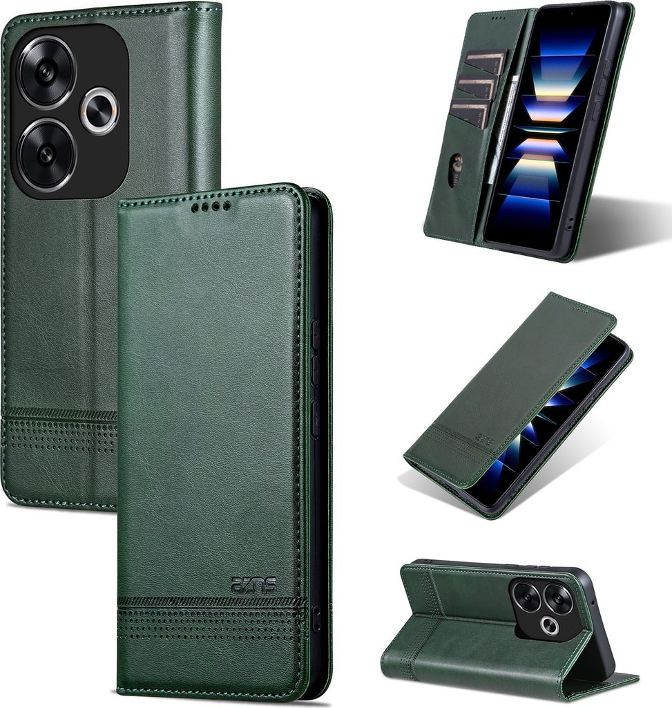 Leder Hülle für Xiaomi Redmi Turbo 3, Klapphüllen Brieftasche Magnetverschluss Ständer Schutzhülle Grün