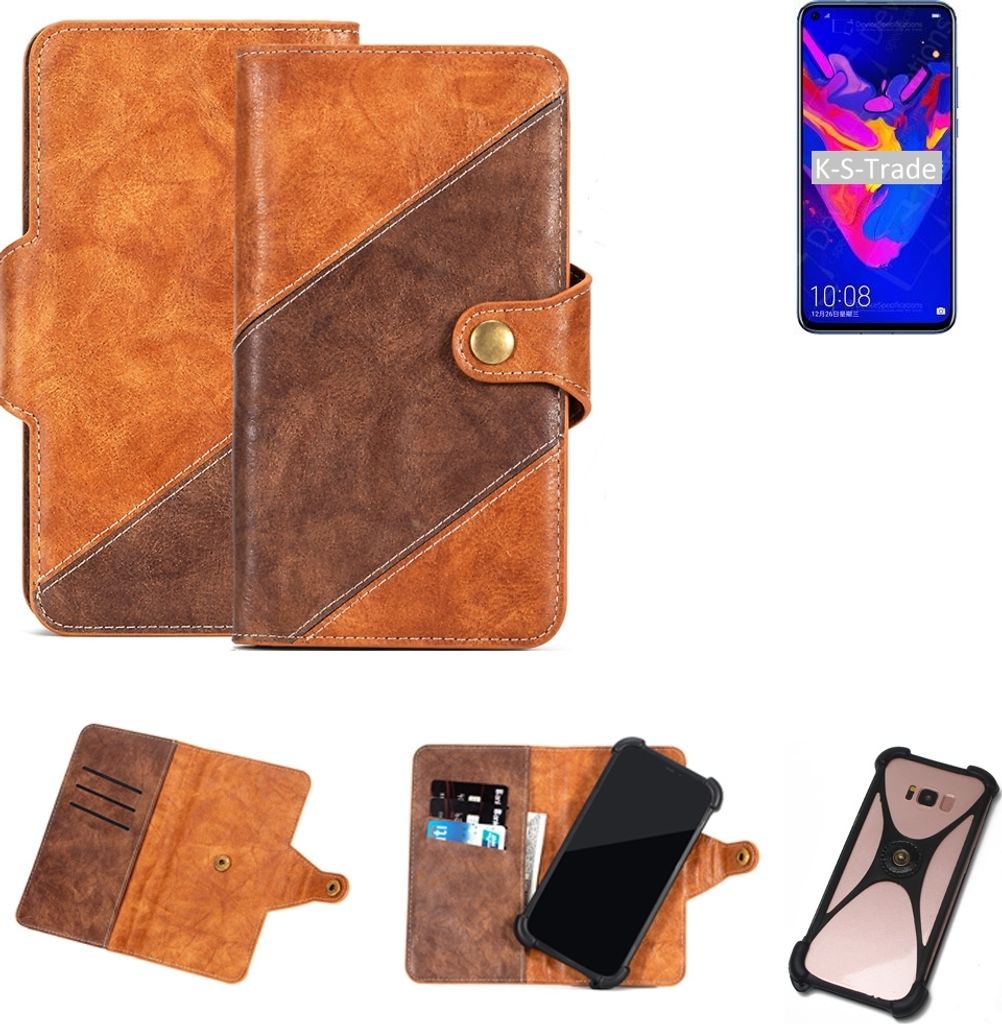 K-S-Trade Handy-Hülle Schutz-Hülle Bookstyle Case Wallet-Case kompatibel mit Huawei Honor V20 Handy Cover Bumper Kantenschutz Smartphone dunkelbraun
