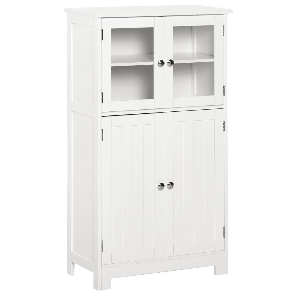 kleankin Badezimmersäule, zusätzlicher Badezimmerschrank mit Türen aus gehärtetem Glas und verstellbarem Regal für Küche, Esszimmer, Wohnzimm...