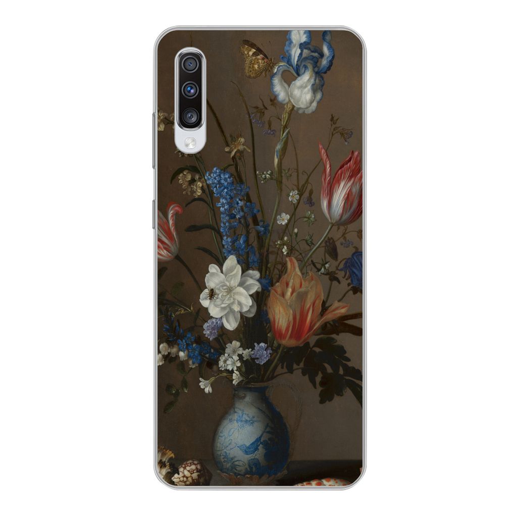 MuchoWow Handyhülle Schutzhülle Hülle für Samsung Galaxy A70 Blumen in einer Wan-Li-Vase und Muscheln - Gemälde von Balthasar van der Ast Si...