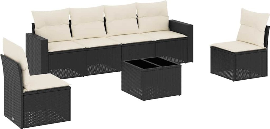 vidaXL 7-tlg. Garten-Sofagarnitur mit Kissen Schwarz Poly Produktbild 