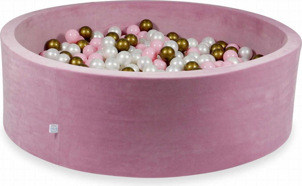 Bällebad 130x40cm Samt Soft Pink – Mit 700 Bällen / Perle, Altgold, Babyrosa