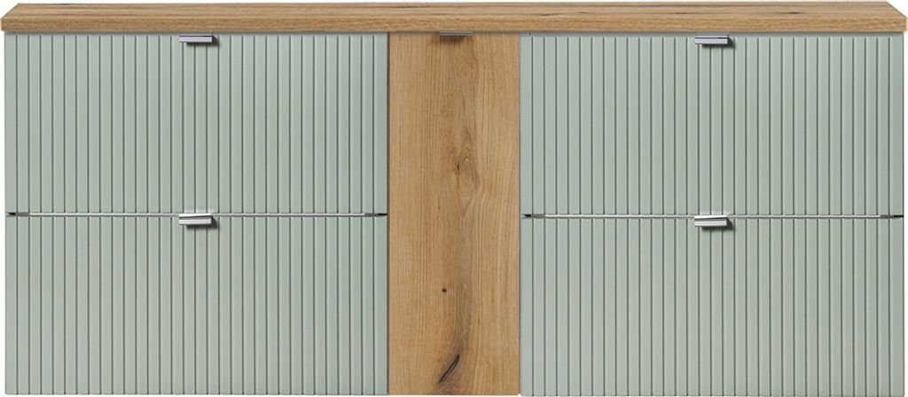 Doppel-Waschtischunterschrank 140cm, grün und Eiche, NEWPORT-56-GREEN