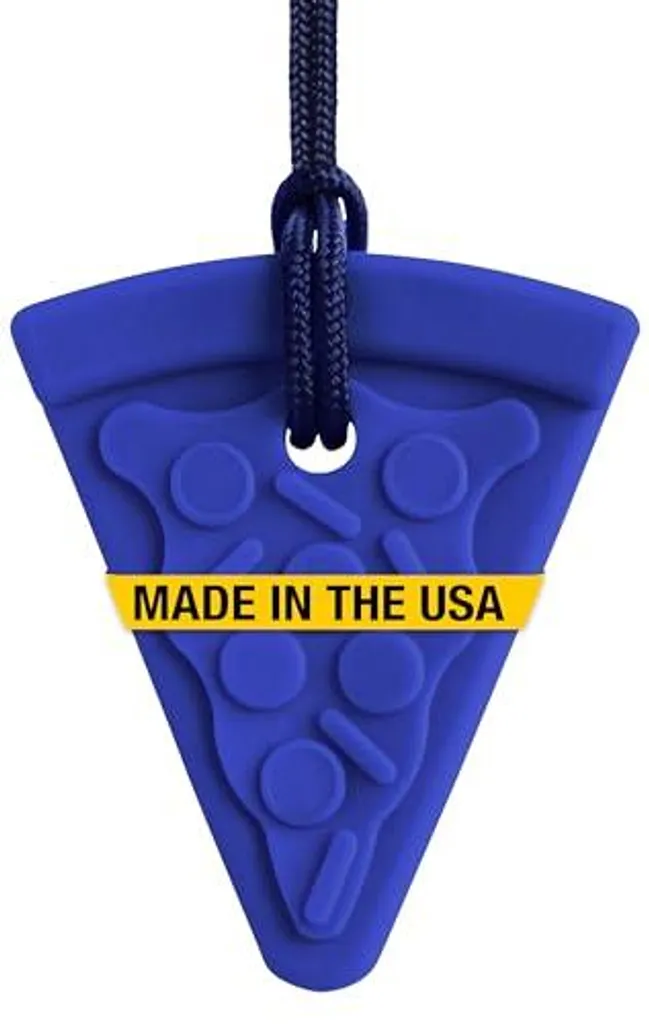 Pendentif à mâcher Pizza bleu Ark Therapeutics en silicone médical sûr