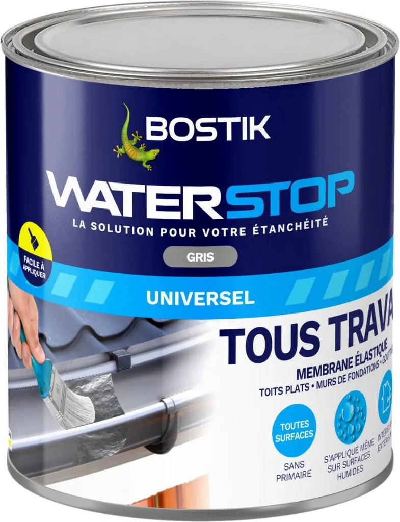 Étanchéité liquide Waterstop Bostik Grise 1 kg pour toiture et terrasse