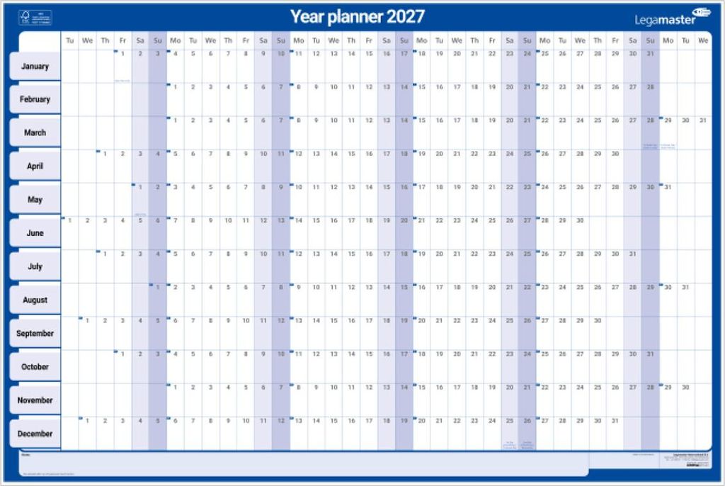 Legamaster laminierter Jahresplaner 60x90cm EN 2027