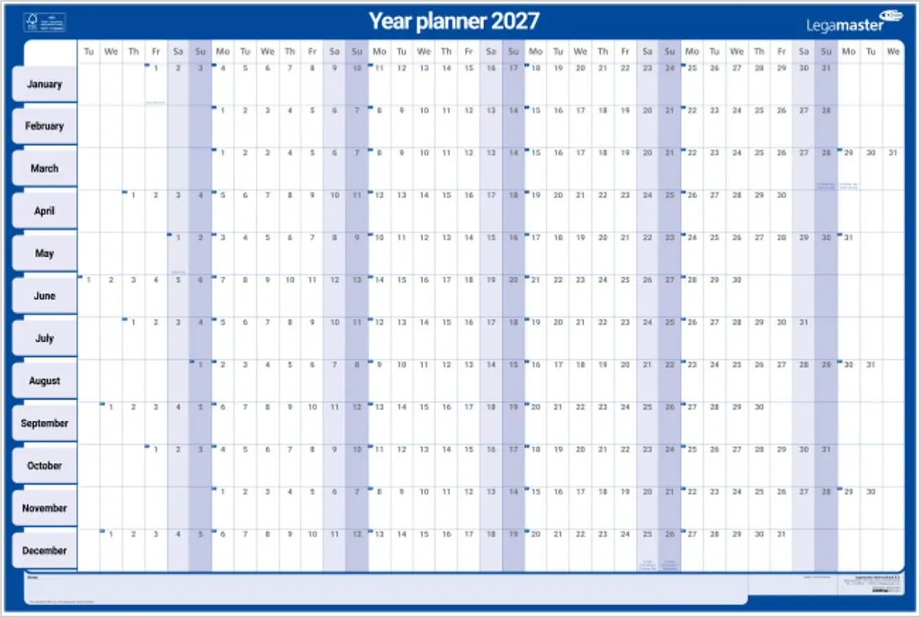 Planning Mural 2026 Grand Format 90x60 cm Legamaster 7-420222-26
