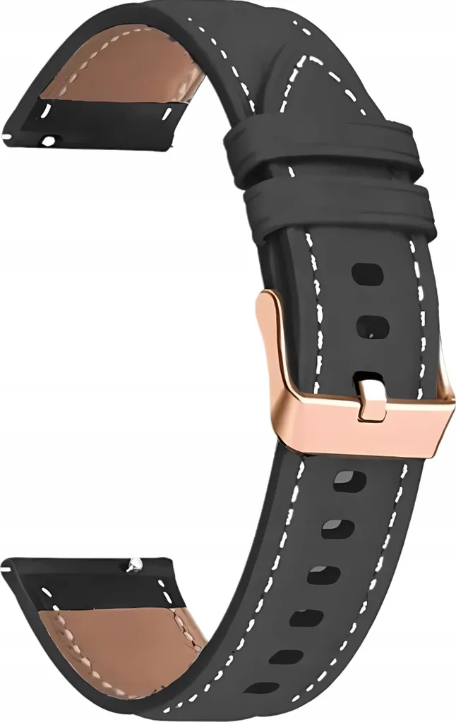 Cinturino 20mm Pelle Nera per Samsung, Huawei, Amazfit + Perni