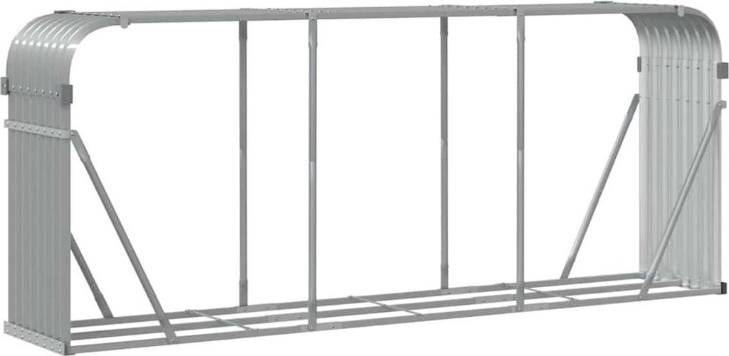 A 3D rendering of a metal firewood rack.