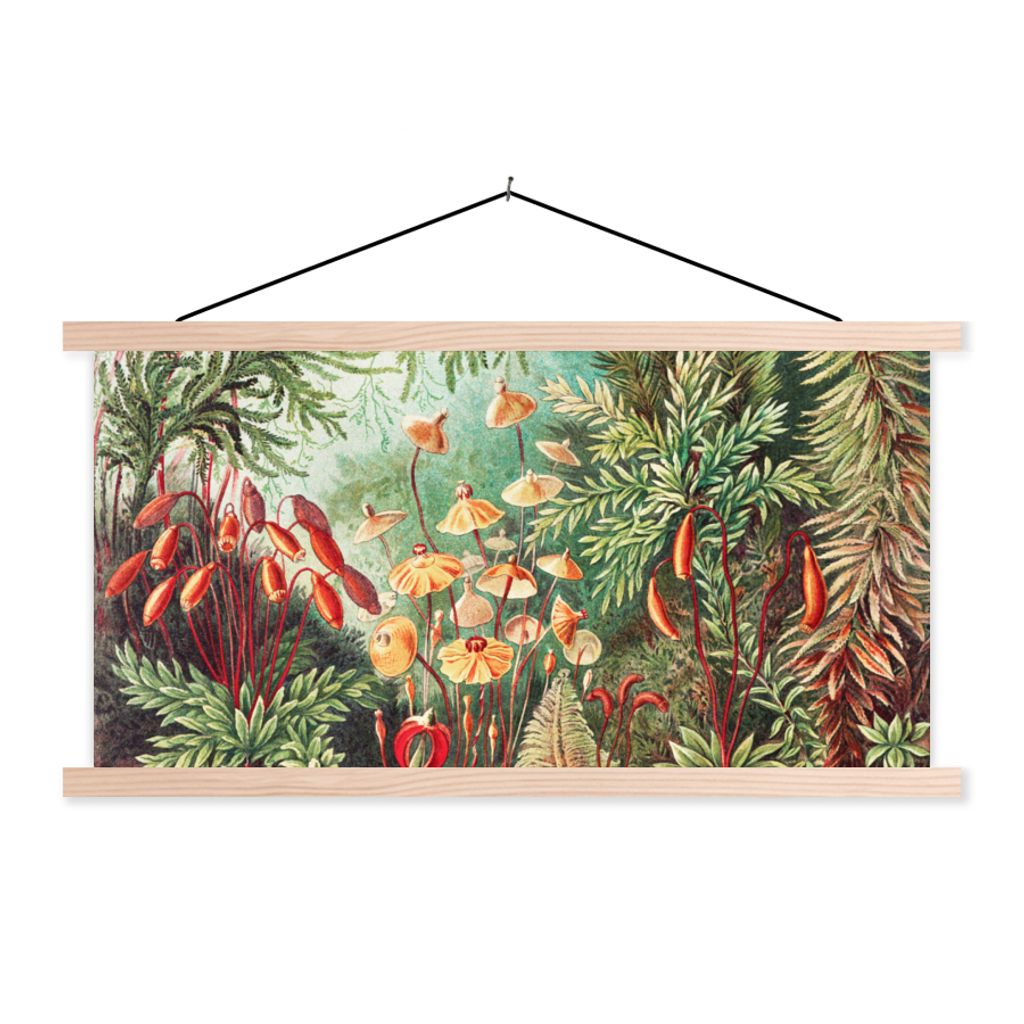 MuchoWow Textilposter Blumen - Kunst - Vintage - Natur - Botanisch 120x60 cm mit holzfarbenen Rahmen - Klemmleiste