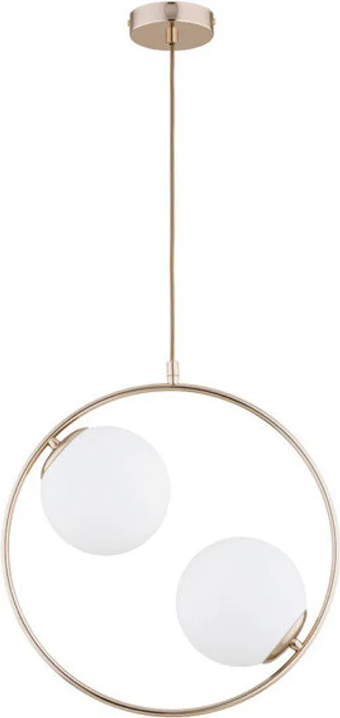 Suspension Laiton Chic avec Double Globe Blanc Opale AVIA Alfa 2xE14