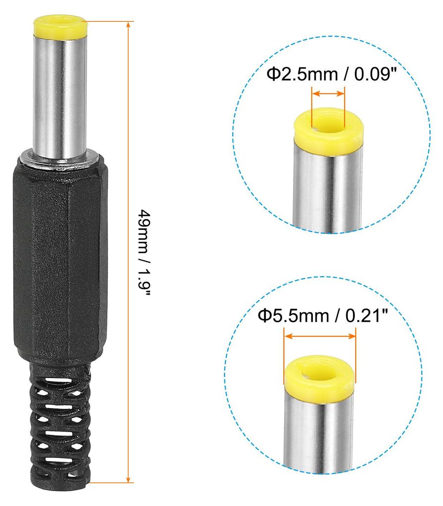5.5x2.1mm DC Stecker Stromanschluss Enden 5 Pack Basteln DC Rohrverbinder Ersatz Gelb