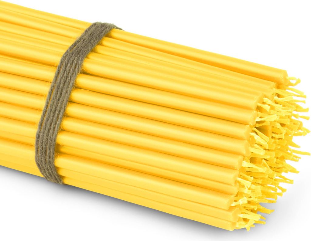 100x Stabkerzen gelb Tropf- Rußfrei dünn L 16cm Opferkerzen Paraffinwachs 36258