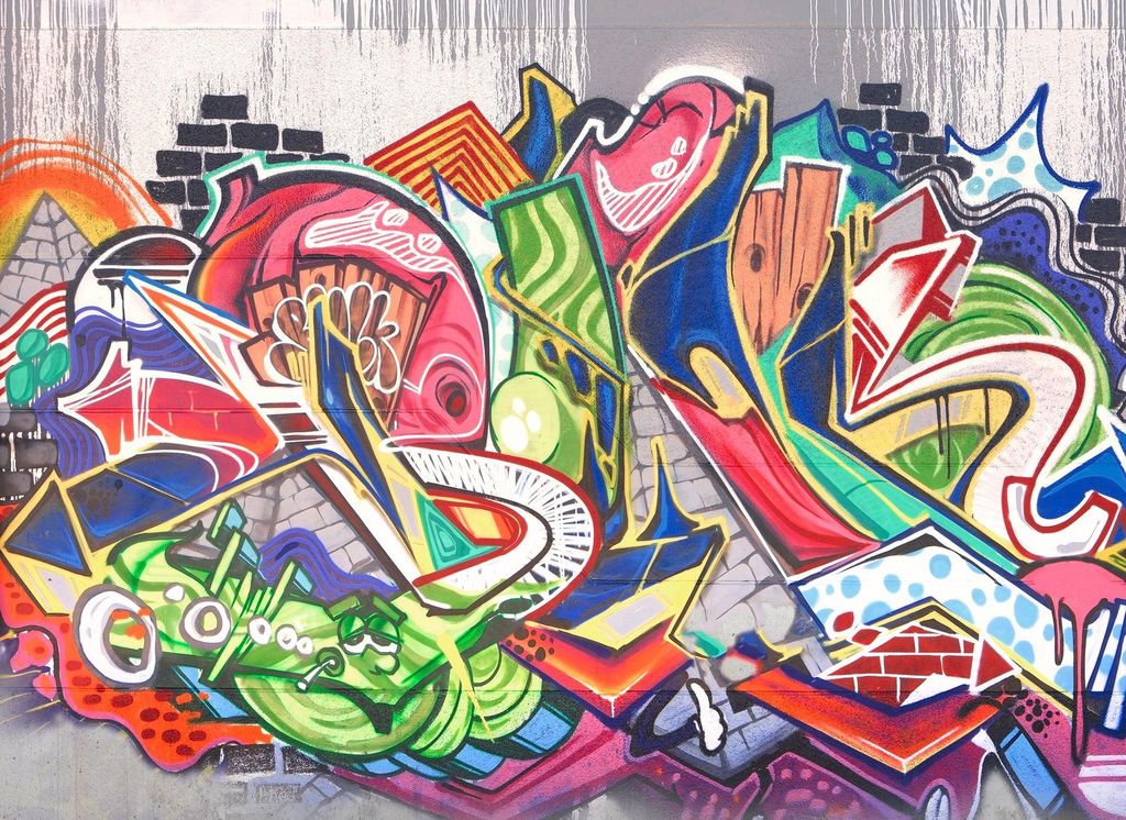 Graffiti Tapete bunt | Street Art Fototapete urban ideal für Jugendzimmer und Büro | Besondere Fototapete in Betonoptik