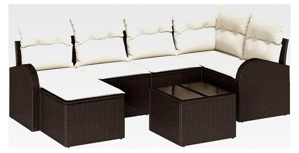 6-teiliges Garten-Sofa-Set mit Kissen in Grau aus Poly-Rattan für den Außenbereich