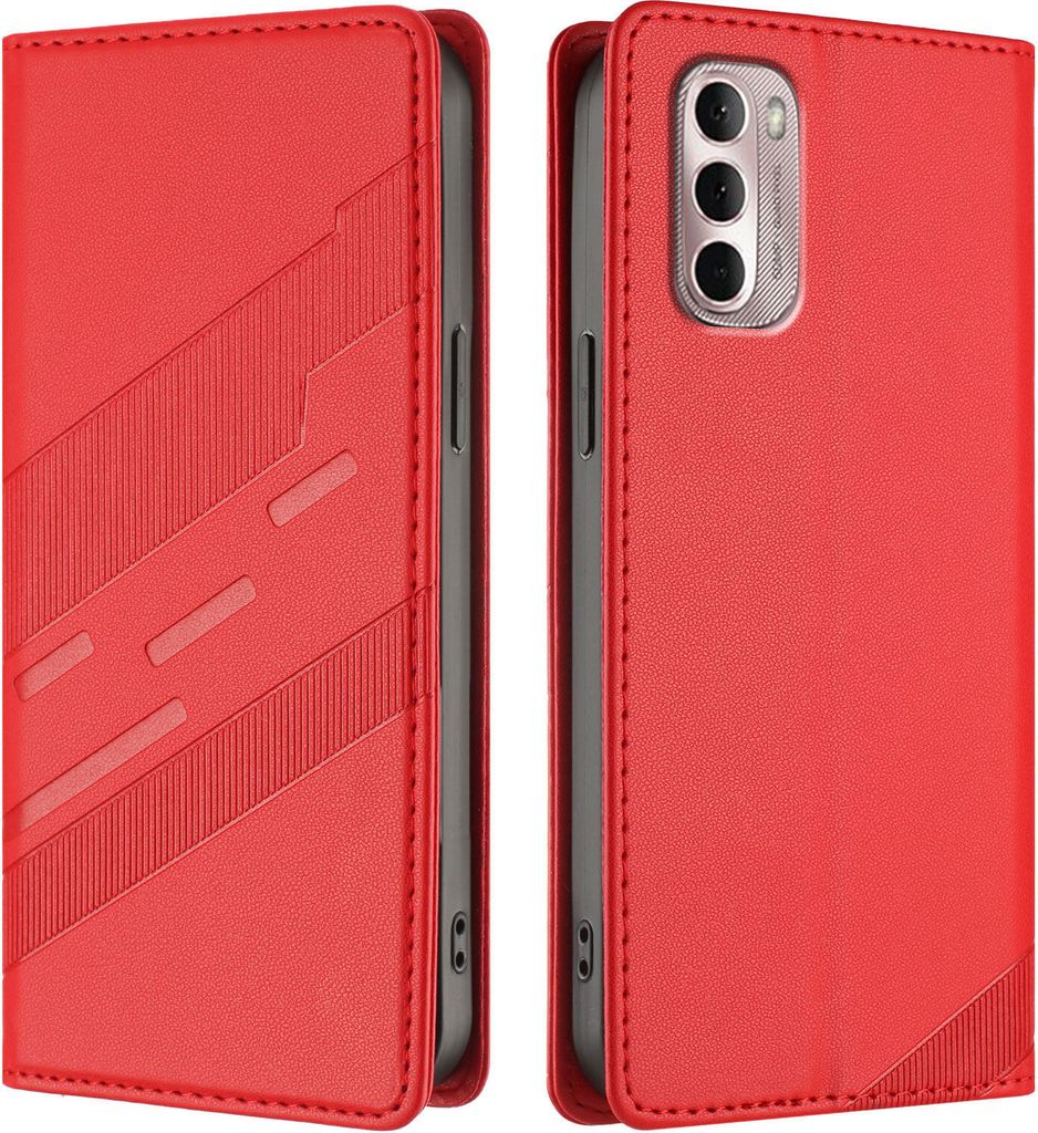 Hülle für Motorola Moto G Stylus 4G 2022, Kunstleder Brieftaschen Handyhülle mit Kartenfach und Standfunktion Rot