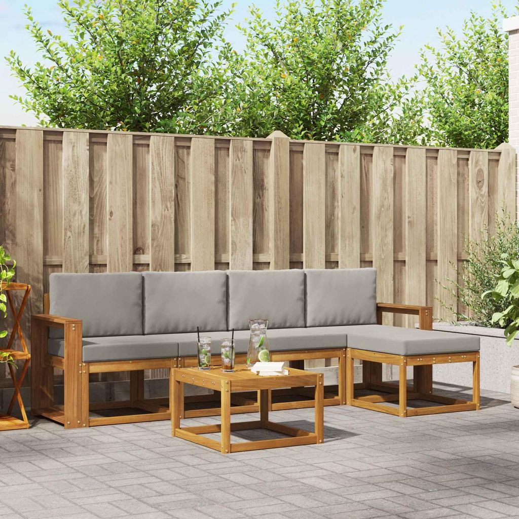 Outdoor-Sofagarnitur - VIDAXL - Terrassen-Sofa - mit Kissen - 6 pcs - Natürlich und Hellgrau