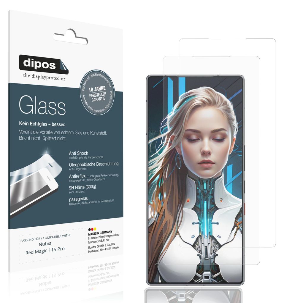 2x Schutzfolie für Nubia Red Magic 11S Pro matt - Anti-Shock 9H Folie dipos Glass Kunststoffglas