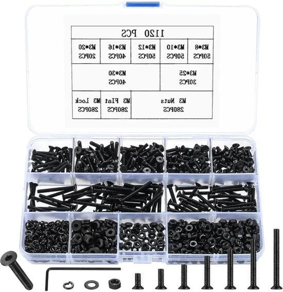 Kit vis M3 tête hexagonale haute résistance en acier allié, 1120 unités