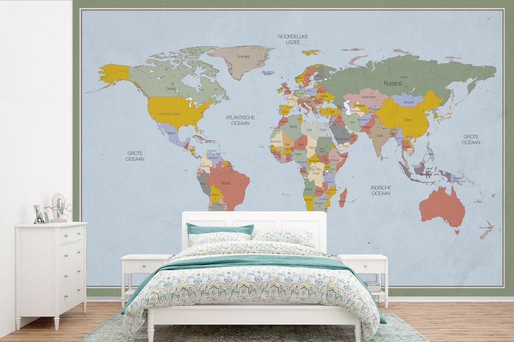 MuchoWow Fototapete für Wohnzimmer oder Schlafzimmer Wandtapete Vinyl Motivtapete Weltkarte - Farben - Zitat - Kinder - Jungen - Mädchen - 450x...