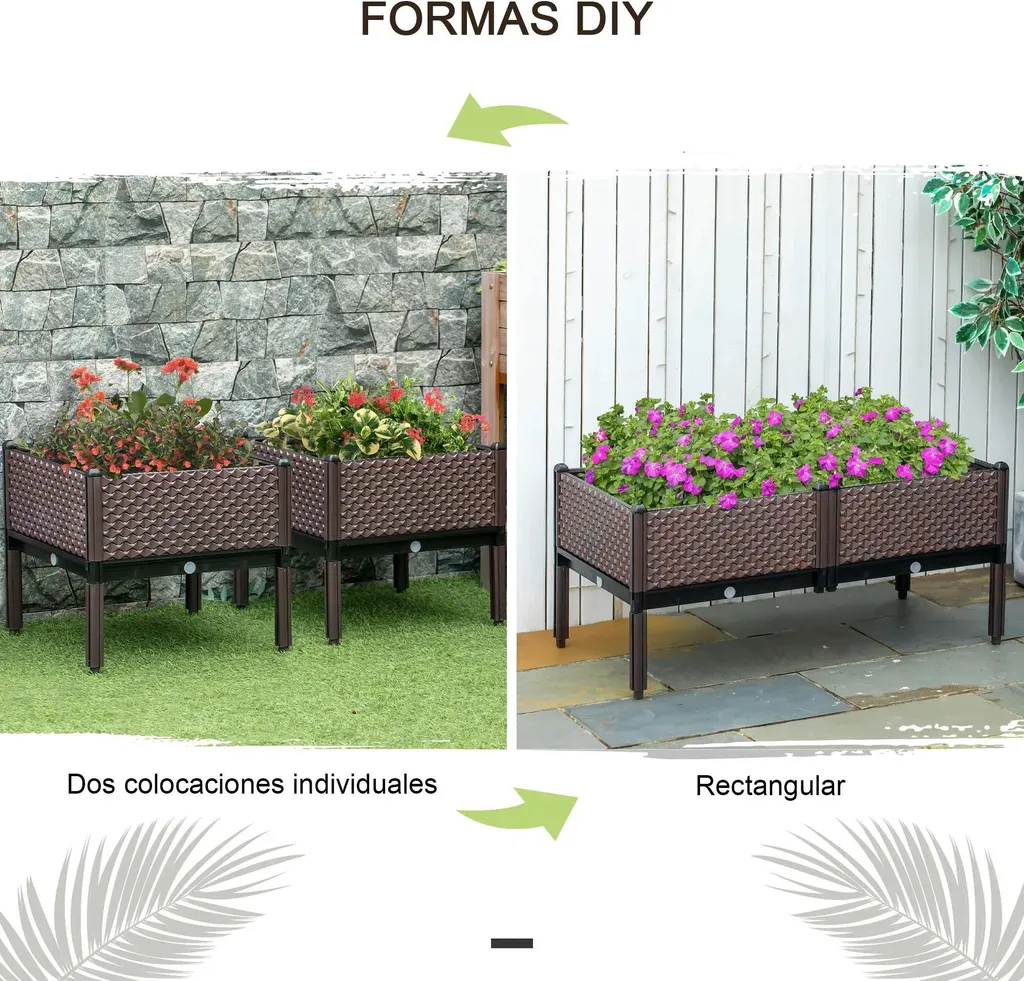 Carré potager surélevé pour balcon et jardin - Lot de 2 bacs marron