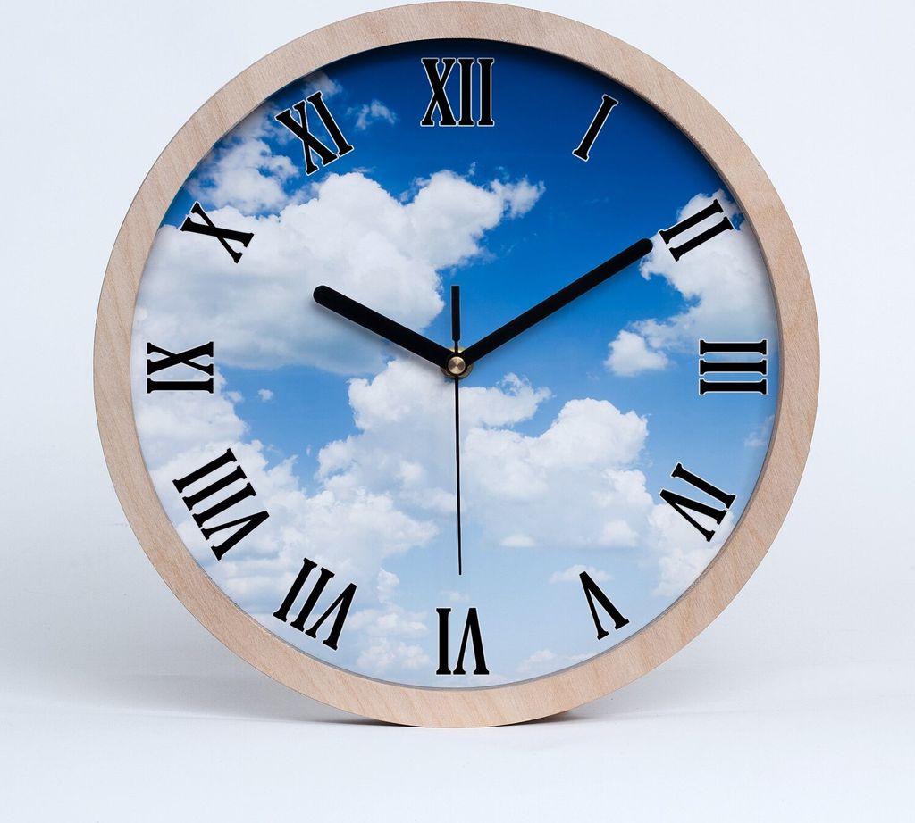 Holzuhr 20fi cm wanduhr - schwarze Spitzen - Wolken im Himmel