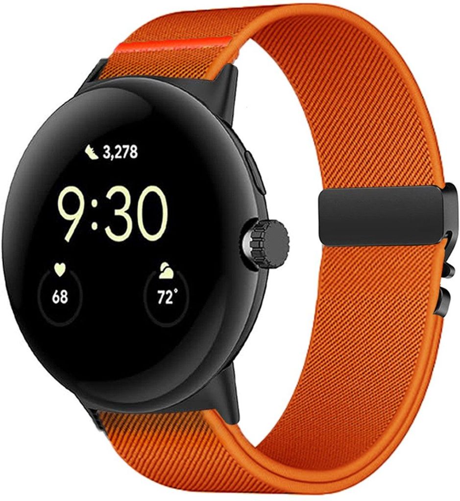 Stravo Elastisches Nylonarmband für Google Pixel Watch 2/3/4 45 mm, atmungsaktiv, komfortabel, Doppelverschluss, Orange