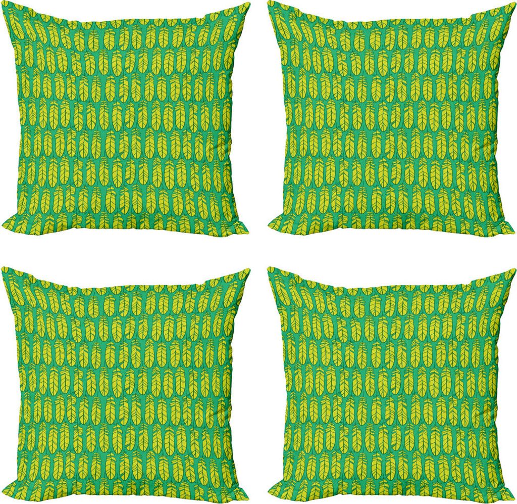 ABAKUHAUS Feder Kissenbezug Set (4 Stück), Von Hand gezeichnet Vogelfedern, Moderner Doppelseitiger Digitaldruck, 45 cm x 45 cm, Shamrock Grün Gelb