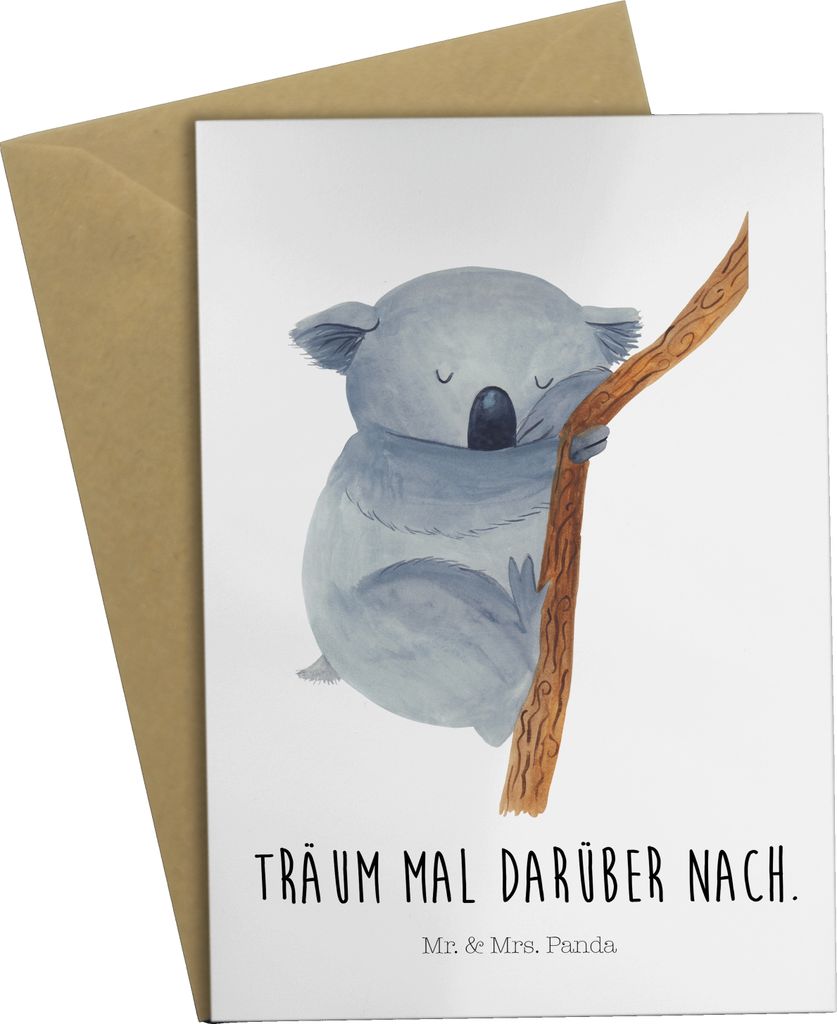 Mr. & Mrs. Panda Grußkarte Koalabär - Weiß - Geschenk, schlafen, Schlafzimmer, babykarte, Träumen, Bär, Lustige Sprüche, weihnachtskarten, gl...