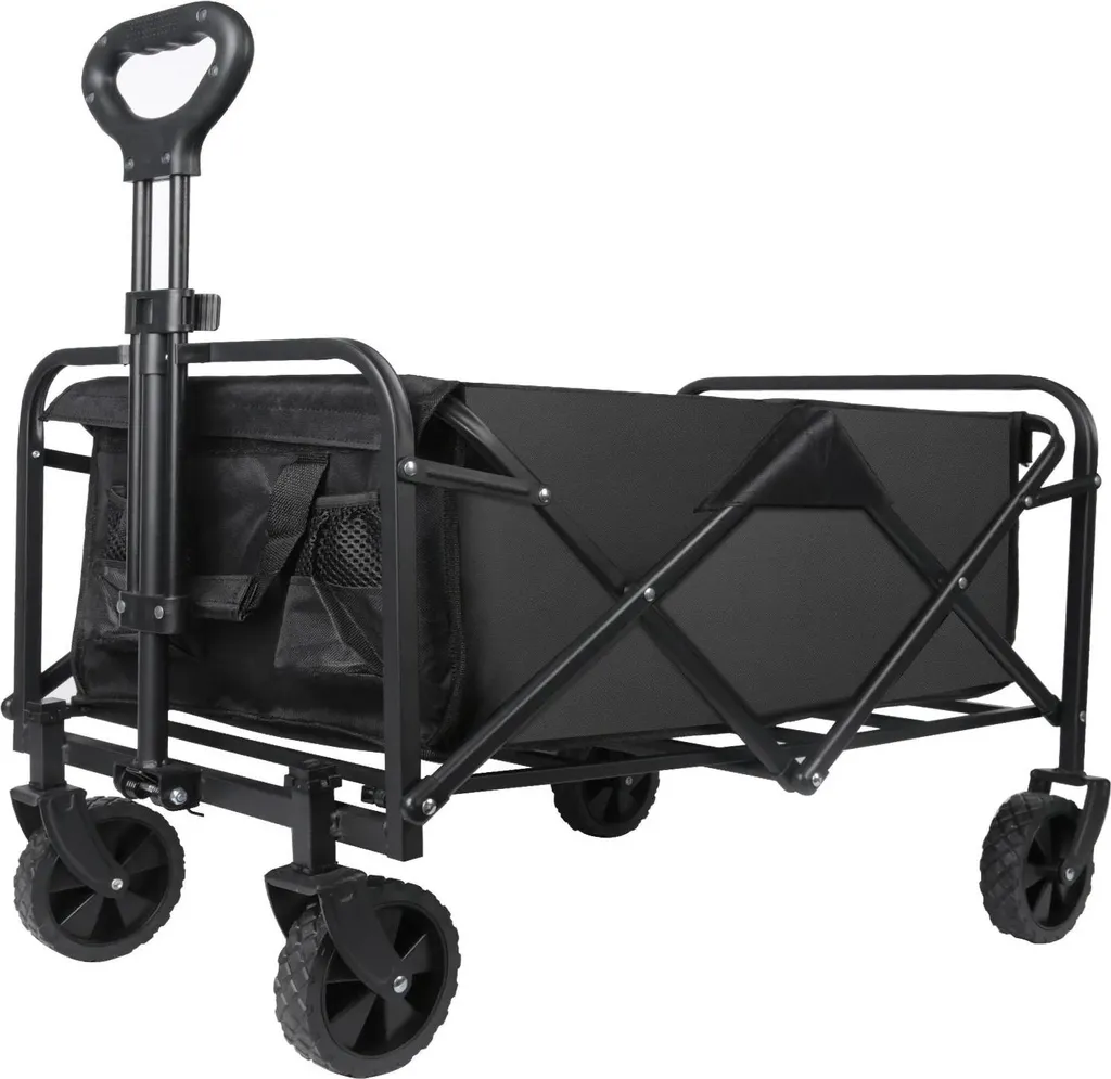 Chariot de camping pliable noir en aluminium avec roues tout-terrain
